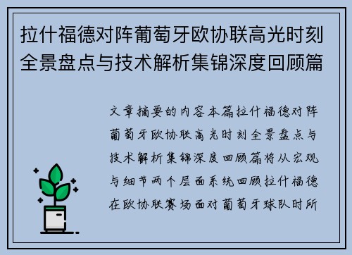 拉什福德对阵葡萄牙欧协联高光时刻全景盘点与技术解析集锦深度回顾篇